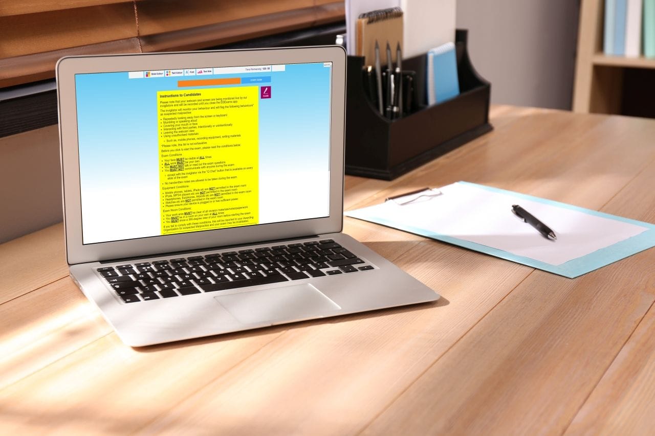 EDExams exam screen on a laptop